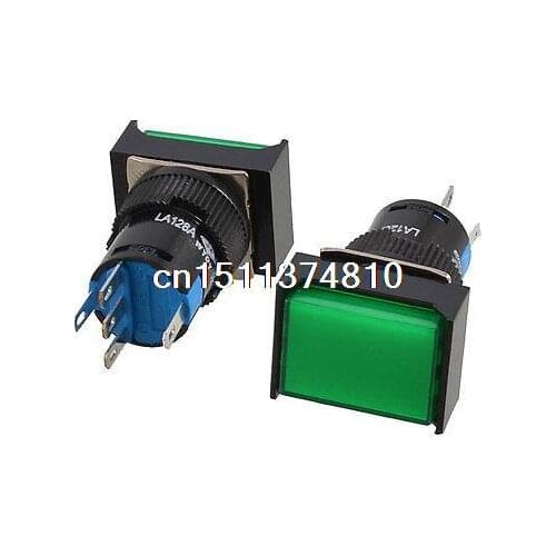 2 x Green Light 1NO 1NC Latching Rectangle Push Button Switch DC 12V