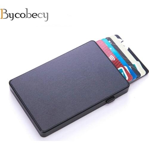 Bycobecy Slim RFID Fashion Clutch Card Holder Pop-up Push Button Anti-theft Aluminum Single Box Smart Wallet New Name Card Case