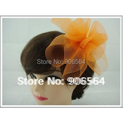 Charmming Orange Mesh Flower Feather Fascinator Hat Hair Combs Good Quality Bridal Hats Great for Wedding Party Headwear RMSF009