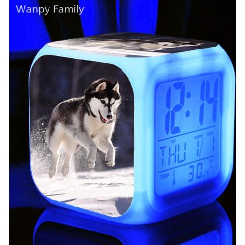 Very lovely pet dog alarm clock 7 color glowing multi-function digital alarm clock childrens birthday gift Touch Sensing clock