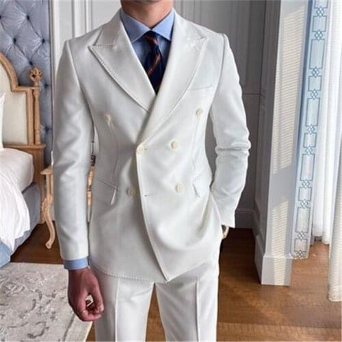Formal Grooms Slim Fit 2 Pieces Groomsmen Tuxedos For Men Peaked Lapel 2 Button Wedding Prom Suit (Jacket+Pants) Custom Size