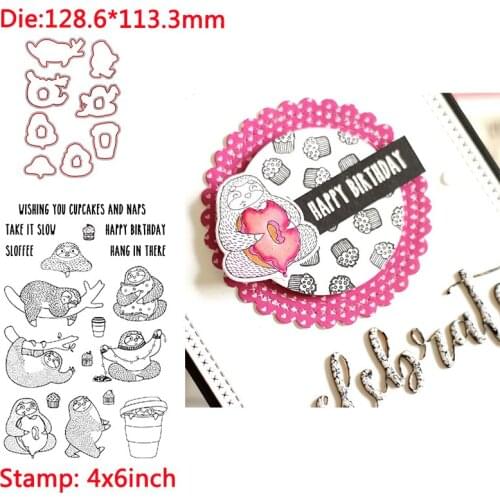 Folivora Animal Cake Cup Words Metal Cutting Dies&Transparent Clear Stamps For DIY Scrapbooking Album paper Cards New 2020