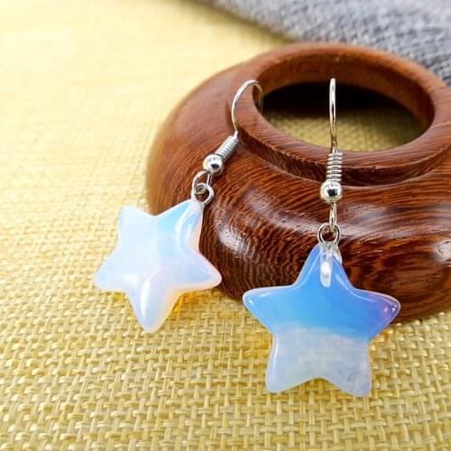 FYJS Unique Silver Plated Star Point Opalite Opal Dangle Earrings for Women Transfer Lucky Gift Jewelry