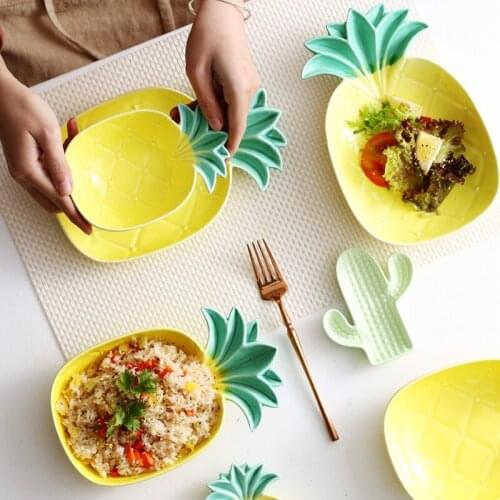 Creative Tropical Style Pineapple Shape Ceramic Plates Household Seasoning Plate Fruit Dessert Cereal Breakfast Ceramic Plates