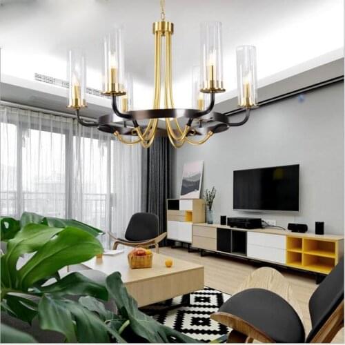 L Postmodern chandelier creative personality round ring copper chandelier designer living room lamp villa club art chandelier
