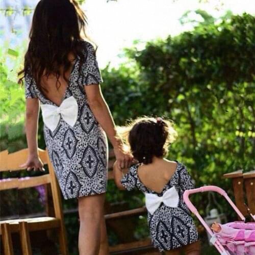Fashion Family Look Dress Mom and Daughter Dress 2021 Short Sleeve Geometric Print Mini Dresses Mommy and me Clothes