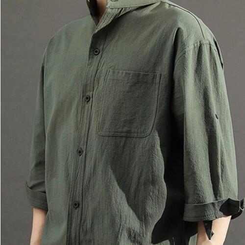 2021 new mens cotton shirt jacket three-quarter sleeves loose casual C1020