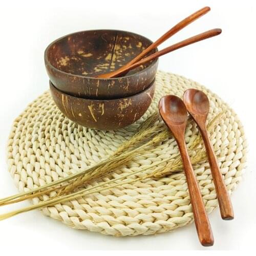 Superior Coconut Wood Bowl Wooden Spoon and Fork Set Polished By Organic Coconut Oil Natural Coco Nuts Bowls Kitchen 0 Waste