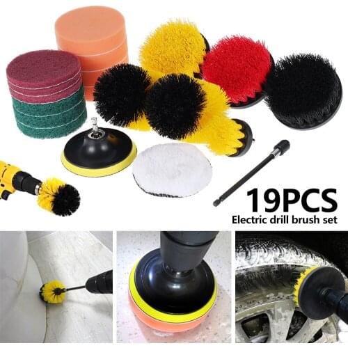 19pcs Drill Brush Attachments Set Electric Drill Brush Scrub Pads Grout Power Drills All Purpose Power Scrubber Cleaning Tools