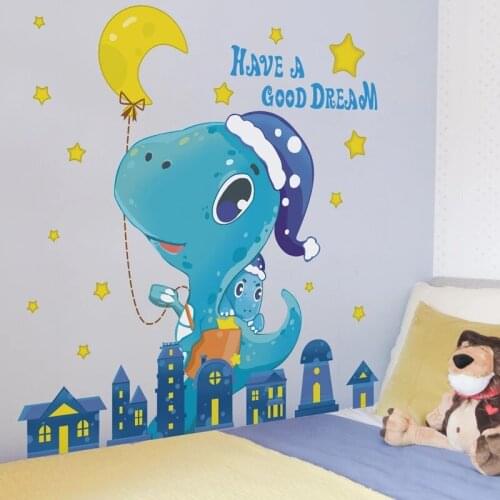 Dinosaur Animals Wall Stickers Outer Space Rockets Astronauts Wall Decals for Kids Room Baby Bedroom Decoration Bathroom Art