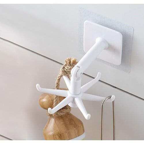 Kitchen Bath Hook Wall Mounted 360 Rotating Coat Hanger Rotating Four-claw Storage Hook Without Punching Kitchen Gadgets Tools