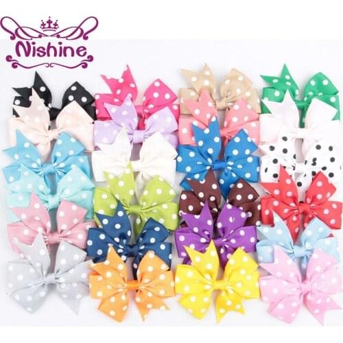 Nishine 24pcs/lot 3.4" Dot Ribbon Bows For DIY Children Headband Hair Bow Hairpins Headwear Hair Accessories(Color:24 Colors)