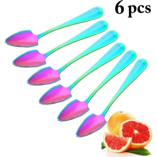 New Stainless Steel Dinnerware Set Multicolor Fruit Spoon With Serrated Homehouse Dessert Ice Cream Spoons Tableware Accessories