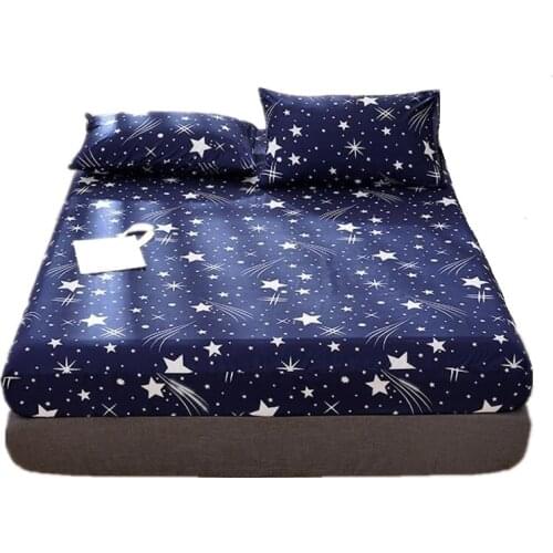 Bed Sheet Geometric Printed Fitted Sheet With Elastic Bed Linen Polyester Mattress Cover Queen Size no pillowcase