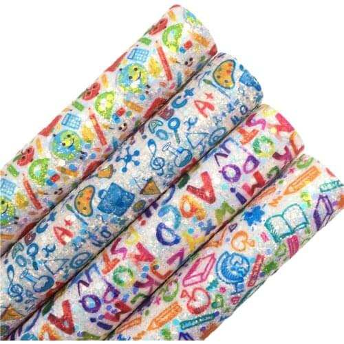 LEOsyntheticoDIY Back to School Pens Books Letters Chunky Glitter Vinyl Fabric Sheet Felt Backing Earrings Bows DIY A4 SIZE 6S37