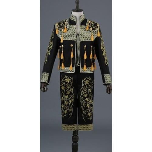Gold Embroidery Tassel Sequin Stage Suit Jacket+Pants+Vest Spanish Bullfighter Matador Outfit Suit Jacket Pant Cosplay Costume
