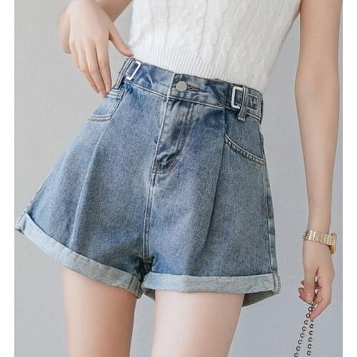 Summer Wide Leg Blue Denim Shorts Women 2021 Solid Button Office Ladies Shorts Female Pocket Loose Beachwear Short Street Mujer