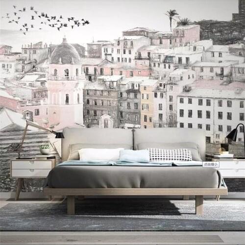 Wellyu Nordic Mediterranean style city architecture modern minimalist TV background wall custom large mural wallpaper