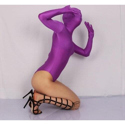 Candy Color Oversize High Elastic Half Coat Cosplay Stage Clothing Body Sculpting One Piece Tights Shiny Zentai Costume Bodysuit