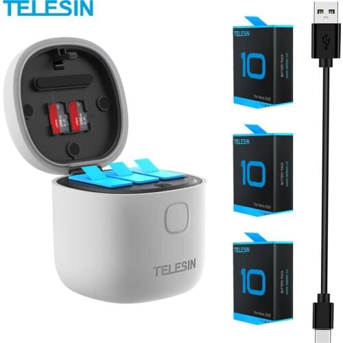 TELESIN Allin Box Battery Charger for GoPro Hero 9 Black 3-Channel Battery Charging Storage with 3Pack Batteries Accessories Kit