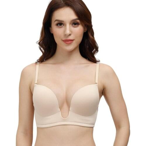 New Arrival Women Bras Sexy Lingerie Push Up Padded Underwire Plunge Big Size Underwear Low Cups Backless Invisible