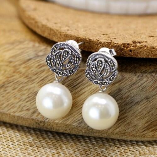 Thai silver s925 natural mother of pearl earrings female fashion cute earrings hypoallergenic earrings female models shipping