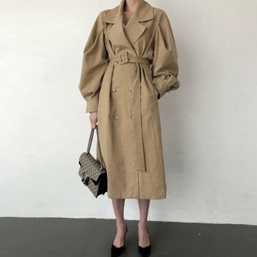 2021 New Fashion Autumn Double Breasted Long Trench Coat Women Oversize Windbreaker With Sashes Office Ladies Outerwear Coat