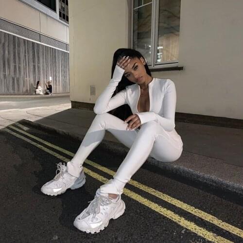 Sexy Lady White Rompers Jumpsuit Elegant Long Sleeve Overalls Plus Size Night Party Solid Slim Streetwear