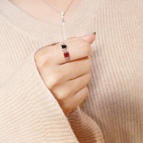 Newest Fashion 925 Sterling Silver Chain Rings For Women Colorful Heart Rings Knuckle Tail Ring Fine Jewelry Gift