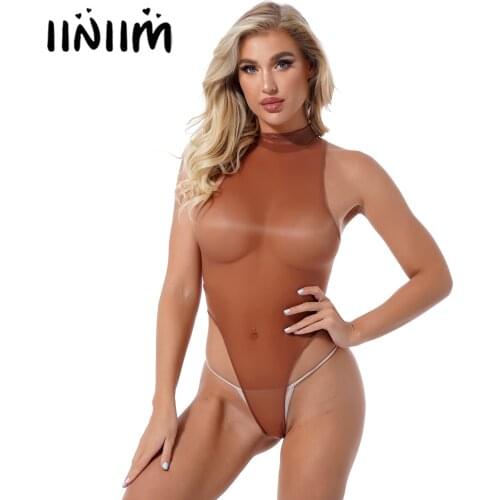 Sexy Womens See Through Sheer Mesh Bodysuit Zipper Back High Nesh Sleeveless Lingerie Teddies Costume Party Skinny Clubwear