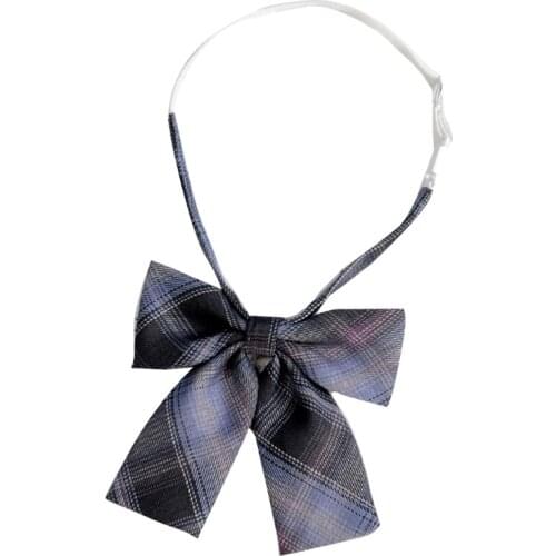 066C Women Adjustable Pre-Tied Bowtie Student Striped Plaid Collar Bowknot Neck Tie