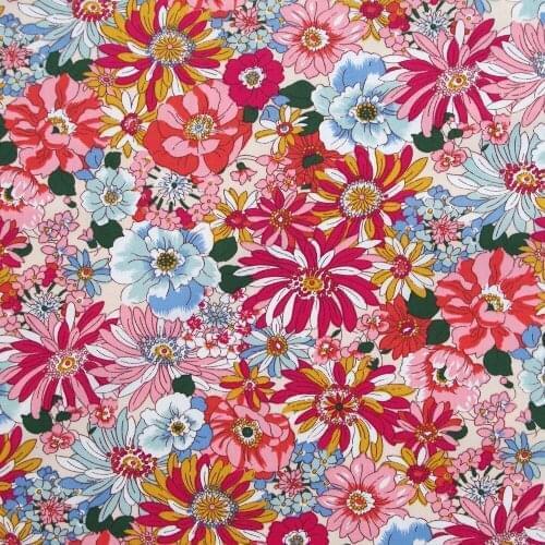 1 Yard Cotton Poplin Fabric for Sewing Patchwork, Dress, Cloth, Bedding - Big flowers(Red) (width=140cm)