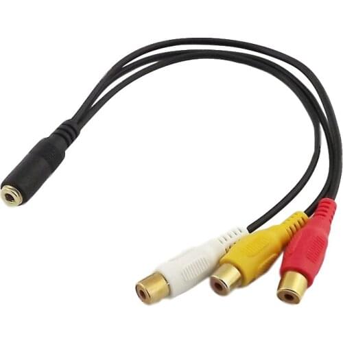 1x 3.5mm Stereo Female to 3RCA Female Jack AV TV Audio Video Extension Adapter Cable Gold Plated 25cm