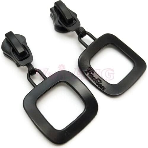 20pcs/lot, Fashion Black Color 5# Zipper Slider with Quadrate Shape Metal Pull for Nylon Reverse Zip and Resin Zip
