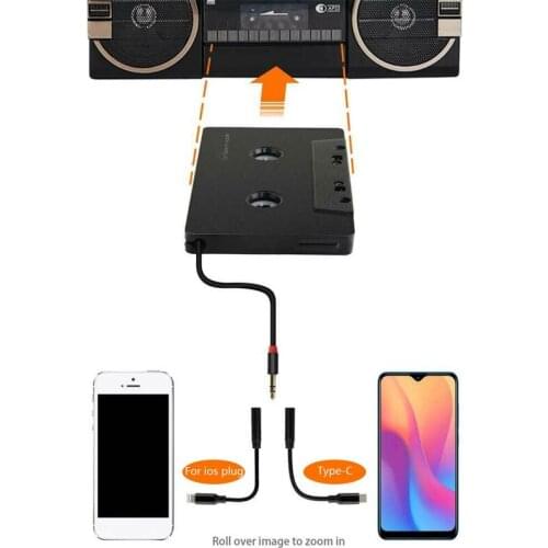 3.5mm Four Channel Anti-Tangled Mini ABS Stereo Input Cassette Adapter Car Audio- For i-phone For Type-c Interface Phone