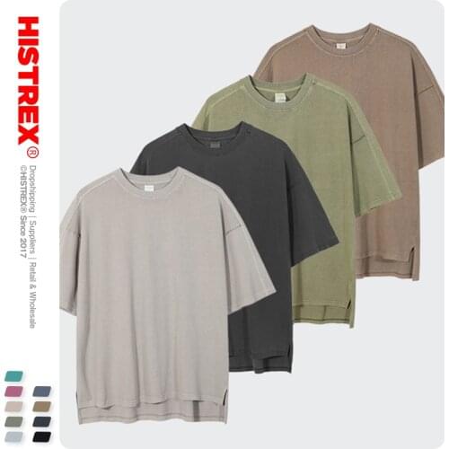 Asymmetrical 100% Cotton 250g Vintage Washed Men T Shirt Clothing Vintage Tee Top Brand Clothing High Quality Tshirt Man 62HZ4