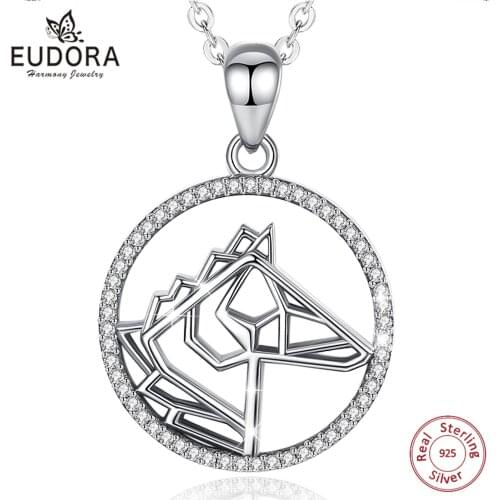 Eudora Real 925 Sterling Silver Origami Horse Charm Necklace Round Clean CZ Pendant FIna Fashion Jewelry Gift for WomenGirls