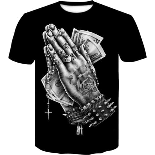 Religious Culture Hold Cross Prayer 3D Print t shirt Fashion Boy Girl black T shirt Casual loose t-shirt Personalized Tops Tees