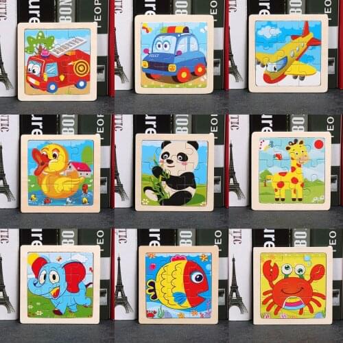 Hot Sale 9 Slice Kids Puzzle Toy Animals And Vehicle Wooden Puzzles Jigsaw Baby Educational Learning Toys For Children Gift
