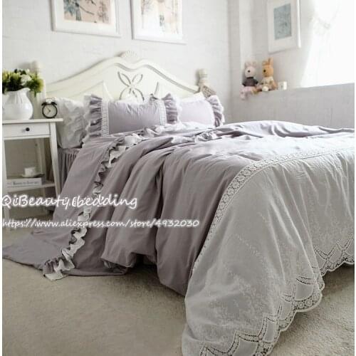 Hot sale gray high-grade embroidered lace craft satin cotton comfortable bedding