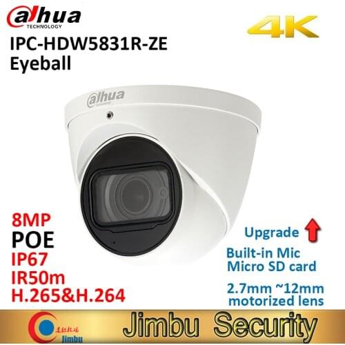 Dahua 4K IP camera IPC-HDW5831R-ZE 8MP WDR IR50m Eyeball IP67 POE 2.7mm ~12mm motorized lens Built-in Mic Micro SD slot 128GB