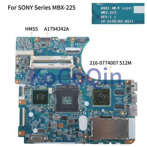 KoCoQin Laptop motherboard For SONY VPCEC PCG-9111L MBX-225 Mainboard A1794342A 1P-0106J02-8011 216-0774007 RAM 512M HM55