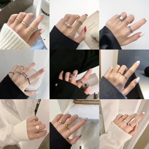 2021 Fashion Simple Design Anillos Vintage Silver Color Joint Rings Sets For Women Jewelry Korean Joint Rings