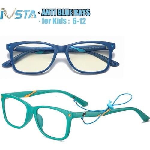 IVSTA Computer Glasses Kids 6-12 Years anti Blue Light with Strap Online School Student Net Class Children Optical Prescription