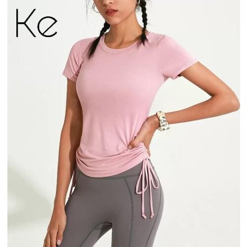 KE Spring summer new sports quick-drying top womens yoga short-sleeved tight-fitting stretch slimming running fitness clothes