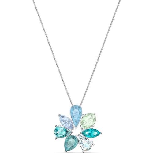 Brand 1:1 Austrian Crystal Multicolored Stone Long Sweater Chain Necklace Pendant Fashionable Temperament Ladies Silver Jewelry