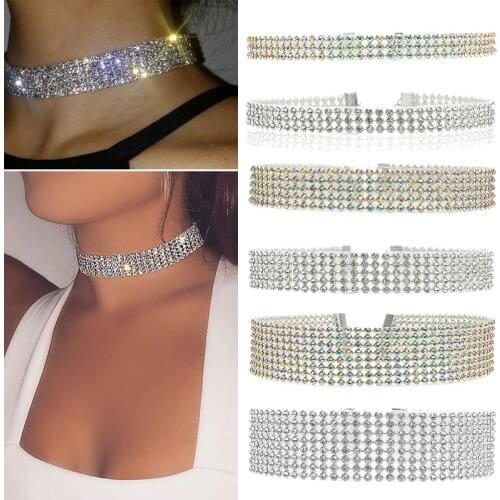 Crystal Rhinestone Choker Necklace Wedding Accessories Silver Plated Chain Punk Gothic Chokers Fashion Jewelry Collier Femme
