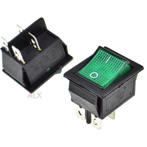 5PCS KCD4-201n 4 PIN Push Button rocker Switch with green led light ON/OFF power switches 16A/250V 20A/125V 25*31MM 25*31
