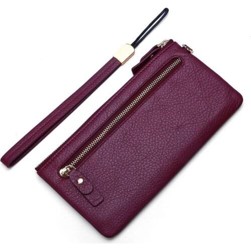 Simple Women Thin Wallets Leather Long Purse Clutch Zipper Card Holder Wristlet Portable Day-Clutch Female Purse Coin Money Bag