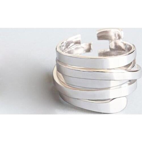 Real 925 Sterling Silver Irregular Multi-layer Rings Personality Adjustable Ring Lines Fine Jewelry For Women Party Accessories